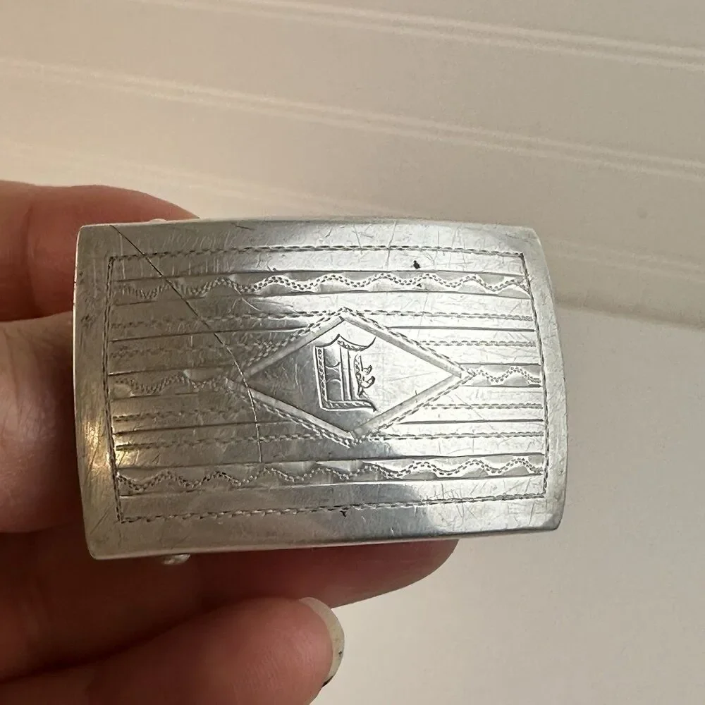 Antique 1920’s Art Deco Sterling Silver Belt Buckle Monogrammed Slide Friction